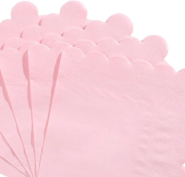 Alt view image 3 of 7 - 120 Pcs Cocktail Napkins Pink Paper Napkins Light Pink Dessert Beverage Napkin Cute Scalloped Party Napkin for Baby Bridal Shower, Birthday, 5 x 5 Inch