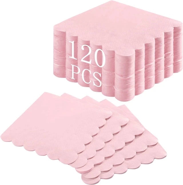 Main image of 120 Pcs Cocktail Napkins Pink Paper Napkins Light Pink Dessert Beverage Napkin Cute Scalloped Party Napkin for Baby Bridal Shower, Birthday, 5 x 5 Inch