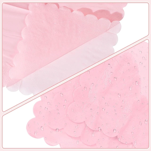 Alt view image 5 of 7 - 120 Pcs Cocktail Napkins Pink Paper Napkins Light Pink Dessert Beverage Napkin Cute Scalloped Party Napkin for Baby Bridal Shower, Birthday, 5 x 5 Inch