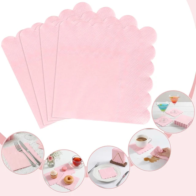 Alt view image 7 of 7 - 120 Pcs Cocktail Napkins Pink Paper Napkins Light Pink Dessert Beverage Napkin Cute Scalloped Party Napkin for Baby Bridal Shower, Birthday, 5 x 5 Inch