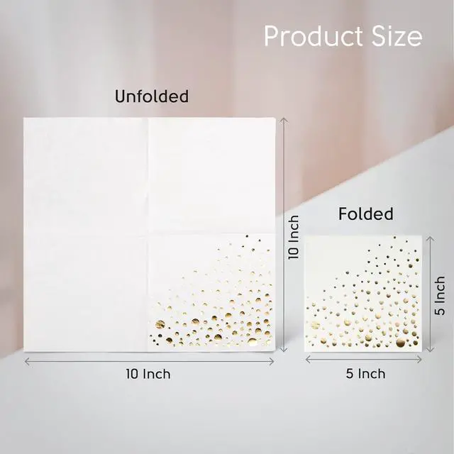 Alt view image 6 of 7 - Gold Cocktail Napkins, 100 White and Gold Party Napkins, 5x5 Inch
