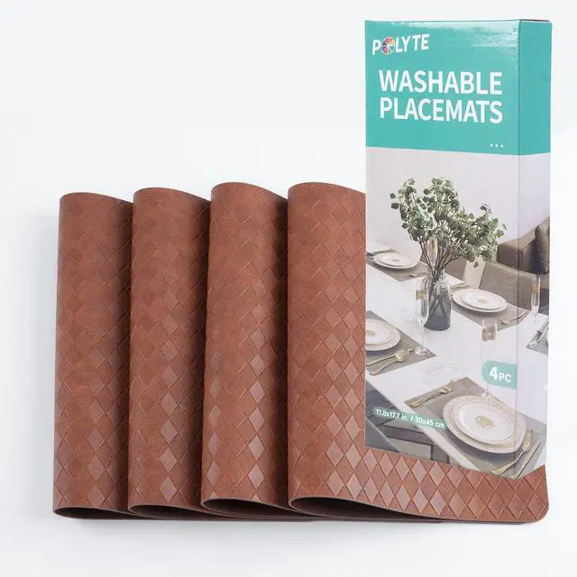 Alt view image 7 of 7 - Indoor/Outdoor Washable Geometric Vinyl Faux Leather Table Dining Placemats, Set of 4