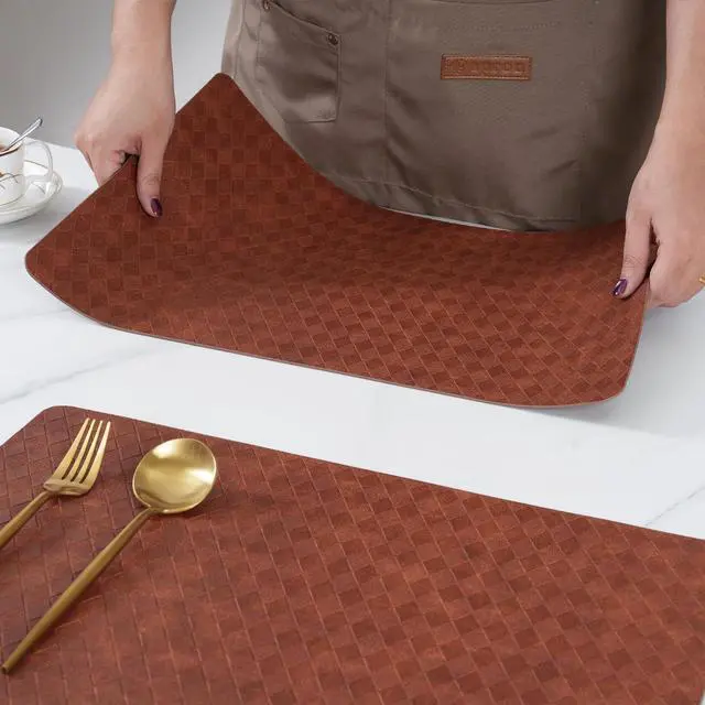 Alt view image 5 of 7 - Indoor/Outdoor Washable Geometric Vinyl Faux Leather Table Dining Placemats, Set of 4
