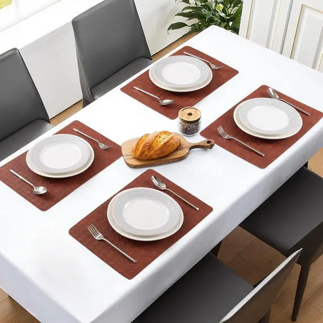 Alt view image 6 of 7 - Indoor/Outdoor Washable Geometric Vinyl Faux Leather Table Dining Placemats, Set of 4
