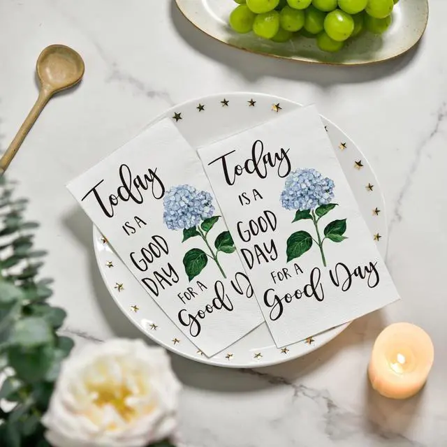 Alt view image 3 of 6 - 100Pcs Paper Napkins, Blue Hydrangea Good Day Celebration