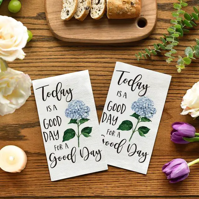 Alt view image 2 of 6 - 100Pcs Paper Napkins, Blue Hydrangea Good Day Celebration