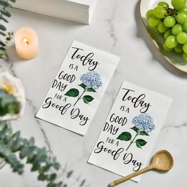 Alt view image 4 of 6 - 100Pcs Paper Napkins, Blue Hydrangea Good Day Celebration