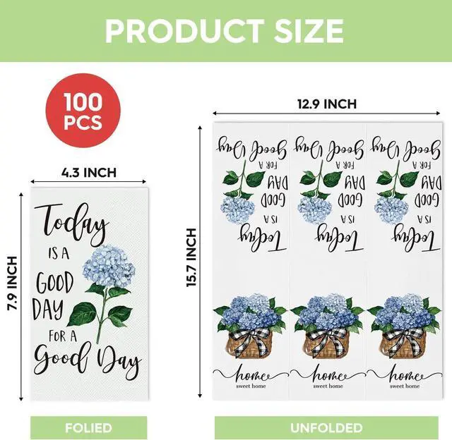 Alt view image 5 of 6 - 100Pcs Paper Napkins, Blue Hydrangea Good Day Celebration