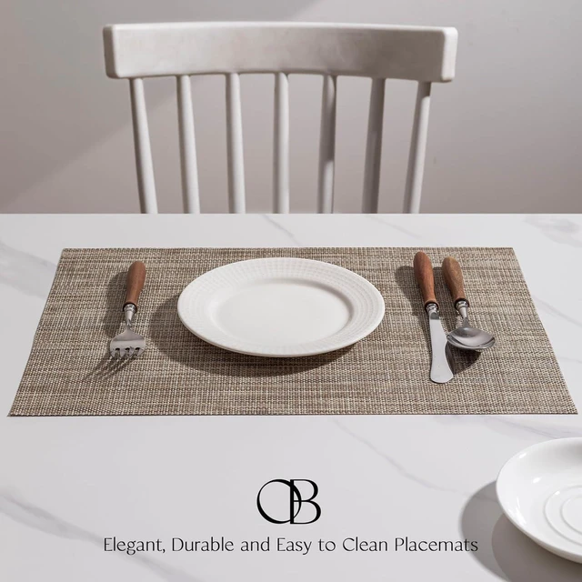 Alt view image 2 of 6 - Placemats Set of 4 - Easy Clean Woven Vinyl Placemats for Dining Table, Indoor/Outdoor Place Mats, Washable PVC Table MatsCaramel