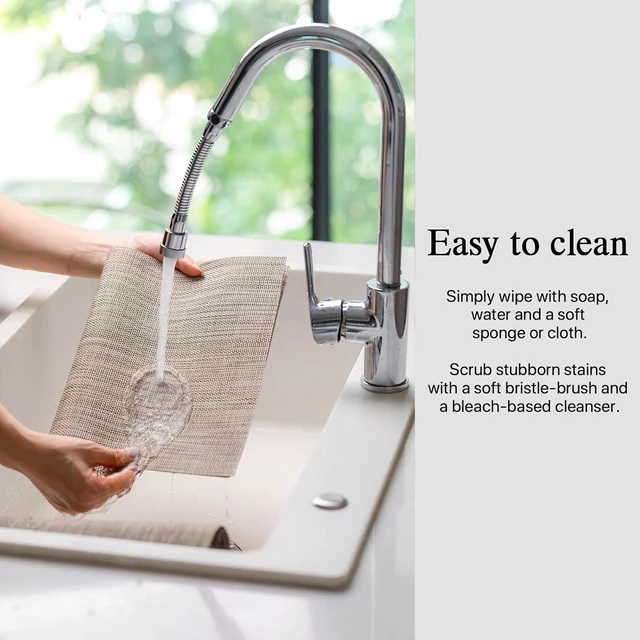 Alt view image 4 of 6 - Placemats Set of 4 - Easy Clean Woven Vinyl Placemats for Dining Table, Indoor/Outdoor Place Mats, Washable PVC Table MatsCaramel