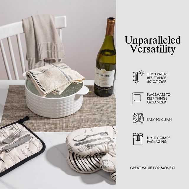 Alt view image 5 of 6 - Placemats Set of 4 - Easy Clean Woven Vinyl Placemats for Dining Table, Indoor/Outdoor Place Mats, Washable PVC Table MatsCaramel