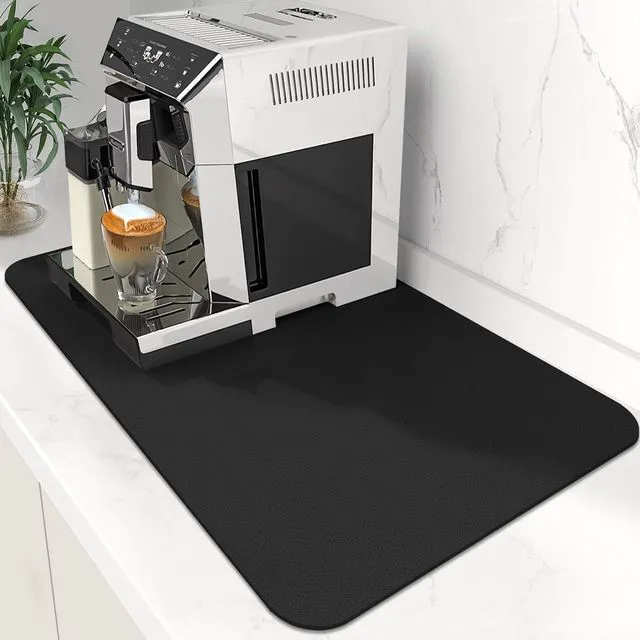 Main image of Coffee Mat Super Absorbent Dish Drying Mat Coffee Bar Accessories Match with Machine Large Drying Mats for Kitchen Counter 12" W x 19" L, Black