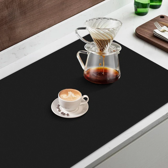 Alt view image 5 of 7 - Coffee Mat Super Absorbent Dish Drying Mat Coffee Bar Accessories Match with Machine Large Drying Mats for Kitchen Counter 12" W x 19" L, Black