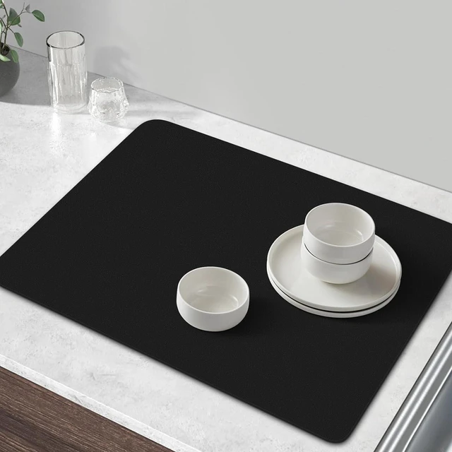 Alt view image 6 of 7 - Coffee Mat Super Absorbent Dish Drying Mat Coffee Bar Accessories Match with Machine Large Drying Mats for Kitchen Counter 12" W x 19" L, Black
