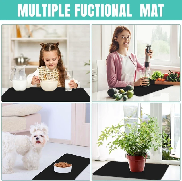 Alt view image 7 of 7 - Coffee Mat Super Absorbent Dish Drying Mat Coffee Bar Accessories Match with Machine Large Drying Mats for Kitchen Counter 12" W x 19" L, Black