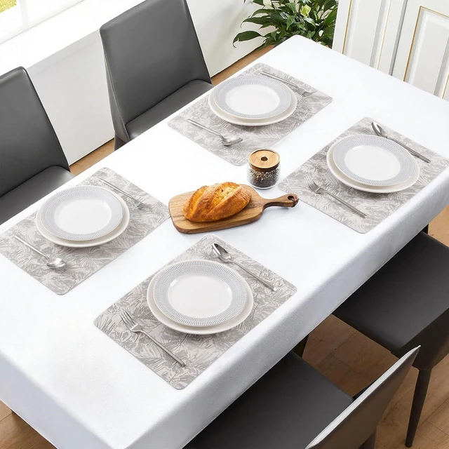 Alt view image 6 of 7 - Indoor/Outdoor Washable Embossed Vinyl Faux Leather Table Dining Placemats, Set of 4