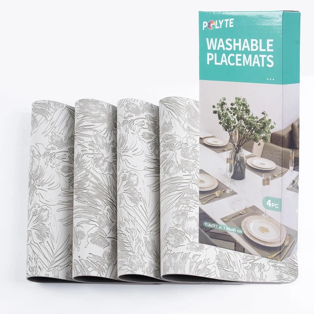 Alt view image 7 of 7 - Indoor/Outdoor Washable Embossed Vinyl Faux Leather Table Dining Placemats, Set of 4