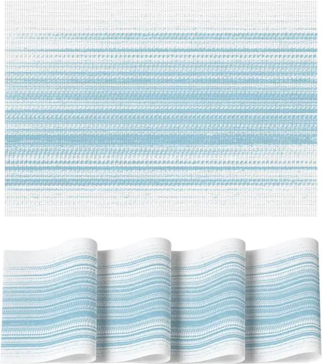 Main image of White Blue Vinyl Placemats Set of 4, Washable Heat Resistant Non-Slip Woven Plastic PVC Spring Place Mats for Farmhouse Holiday Party Kitchen Dining Decor