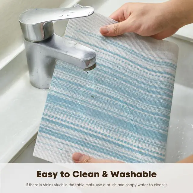 Alt view image 4 of 7 - White Blue Vinyl Placemats Set of 4, Washable Heat Resistant Non-Slip Woven Plastic PVC Spring Place Mats for Farmhouse Holiday Party Kitchen Dining Decor