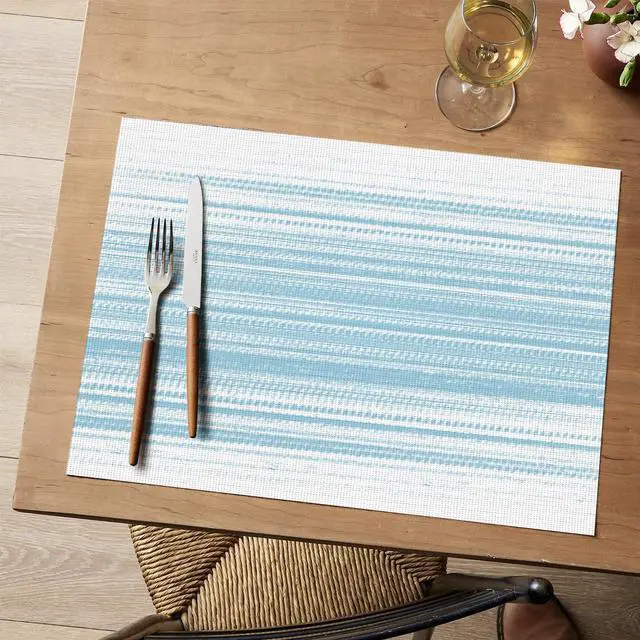 Alt view image 2 of 7 - White Blue Vinyl Placemats Set of 4, Washable Heat Resistant Non-Slip Woven Plastic PVC Spring Place Mats for Farmhouse Holiday Party Kitchen Dining Decor