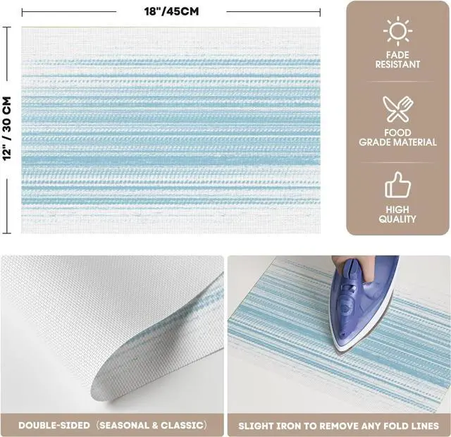 Alt view image 6 of 7 - White Blue Vinyl Placemats Set of 4, Washable Heat Resistant Non-Slip Woven Plastic PVC Spring Place Mats for Farmhouse Holiday Party Kitchen Dining Decor