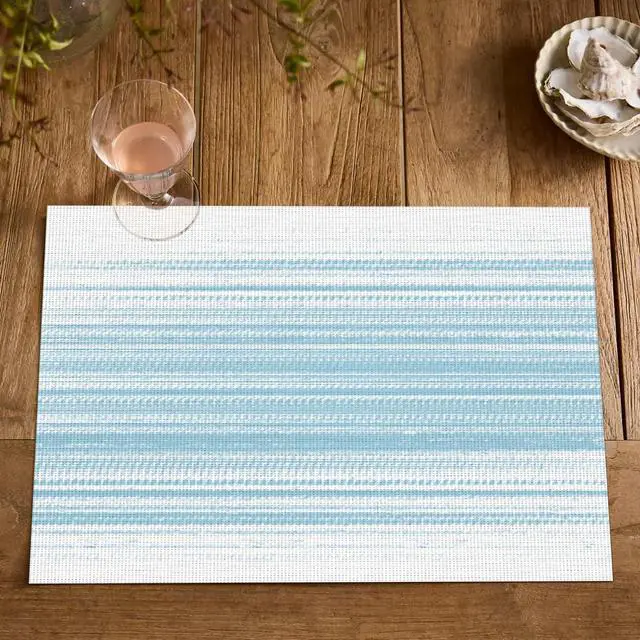 Alt view image 7 of 7 - White Blue Vinyl Placemats Set of 4, Washable Heat Resistant Non-Slip Woven Plastic PVC Spring Place Mats for Farmhouse Holiday Party Kitchen Dining Decor