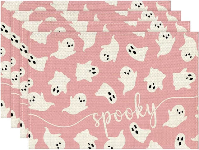 Main image of Pink Ghost Spooky Halloween Placemats Set of 4-12 x 18 Inch