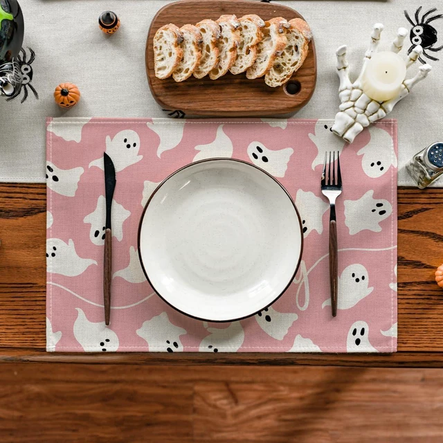 Alt view image 2 of 6 - Pink Ghost Spooky Halloween Placemats Set of 4-12 x 18 Inch