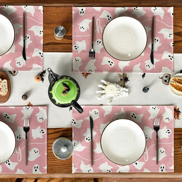 Alt view image 4 of 6 - Pink Ghost Spooky Halloween Placemats Set of 4-12 x 18 Inch