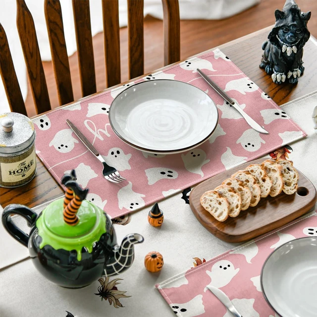 Alt view image 3 of 6 - Pink Ghost Spooky Halloween Placemats Set of 4-12 x 18 Inch