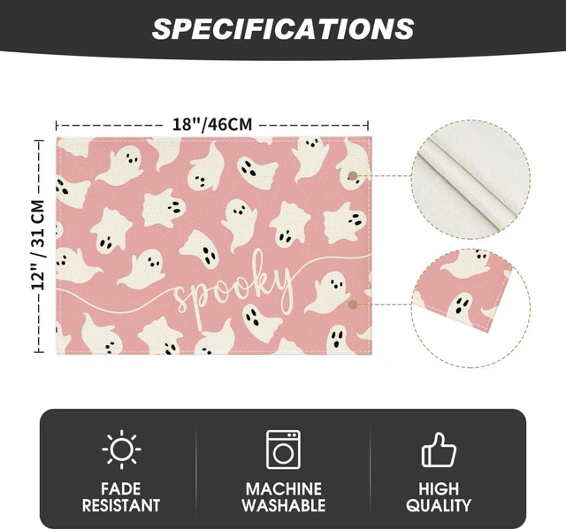 Alt view image 6 of 6 - Pink Ghost Spooky Halloween Placemats Set of 4-12 x 18 Inch