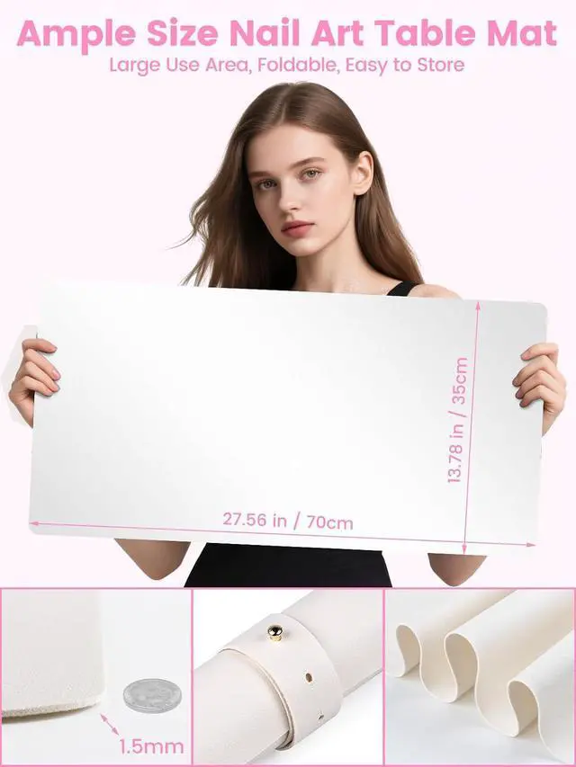 Alt view image 6 of 7 - Nail Art Table Mat, (MAT ONLY) Foldable Nail Art Hand Rest Pad for Nail Arm Rest, Soft Microfiber PU Leather Nail Mat for Table, Manicure Mat Nail Table Pad Desk Mat for Nail Tech Must Haves - White