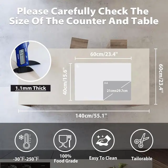 Alt view image 2 of 7 - Thick Silicone Counter Mat Large 23.4"by15.6", Heat Resistant Mat for Kitchen Table/Countertop Protector/Non Stick Pastry Baking Placemats, Silicone Pad for Crafts Kids Super Kitchen White Translucent