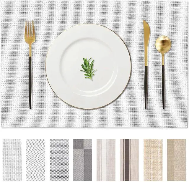 Main image of Placemats Set of 4 Washable Woven Vinyl Placemats for Dining Table Heat Resistant Non-Slip Stain Resistant Table Mats for Kitchen & Home Decor(White,4)