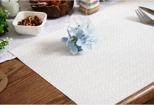 Alt view image 5 of 6 - Placemats Set of 4 Washable Woven Vinyl Placemats for Dining Table Heat Resistant Non-Slip Stain Resistant Table Mats for Kitchen & Home Decor(White,4)