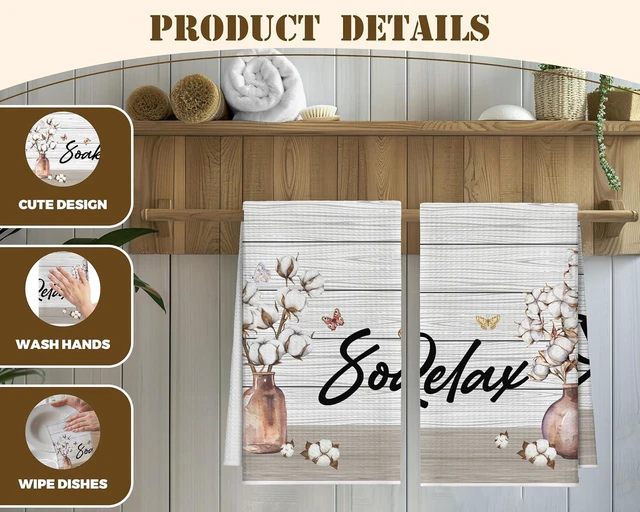 Alt view image 3 of 6 - Kitchen Towels Set Of 2, Flower Vase Butterfly Dish Towel For Kitchen, Farm Vintage Bathroom Decorative Hand Towels, Farmhouse Fast Drying Tea Towel, Housewarming Xmas Gifts For Women Mom -B39