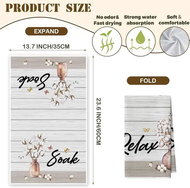Alt view image 2 of 6 - Kitchen Towels Set Of 2, Flower Vase Butterfly Dish Towel For Kitchen, Farm Vintage Bathroom Decorative Hand Towels, Farmhouse Fast Drying Tea Towel, Housewarming Xmas Gifts For Women Mom -B39