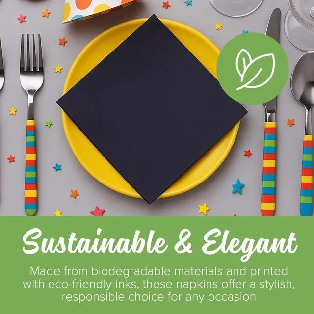 Alt view image 2 of 6 - SimuLinen Black Disposable Paper Napkins, 3-Ply, 13in x 13in - 30 Pack - Simplicity Collection, Perfect for Birthday or Dessert Parties