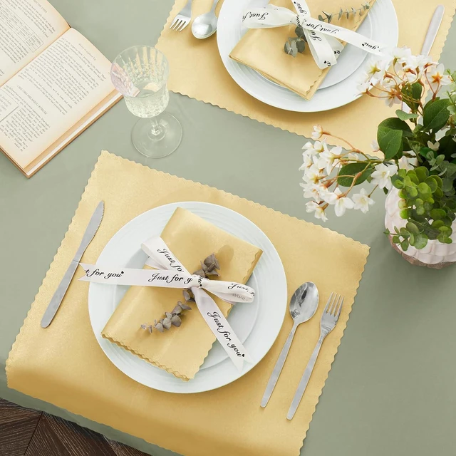 Alt view image 3 of 7 - 12 Pack Light Gold Satin Napkins - 17x17 Inch Scalloped Elegant Dinner Napkins for Wedding, Restaurant, Banquet, Graduation Party
