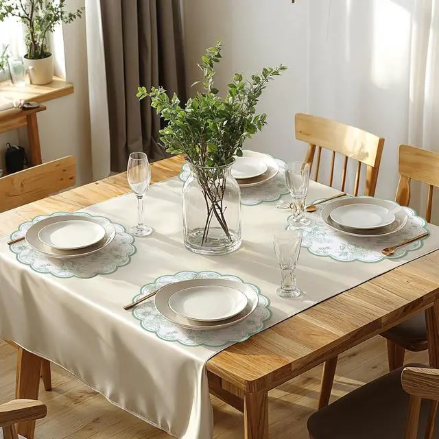 Alt view image 5 of 7 - 60 Pcs Sage Green Floral Paper Placemat, Disposable Scalloped Table Mat