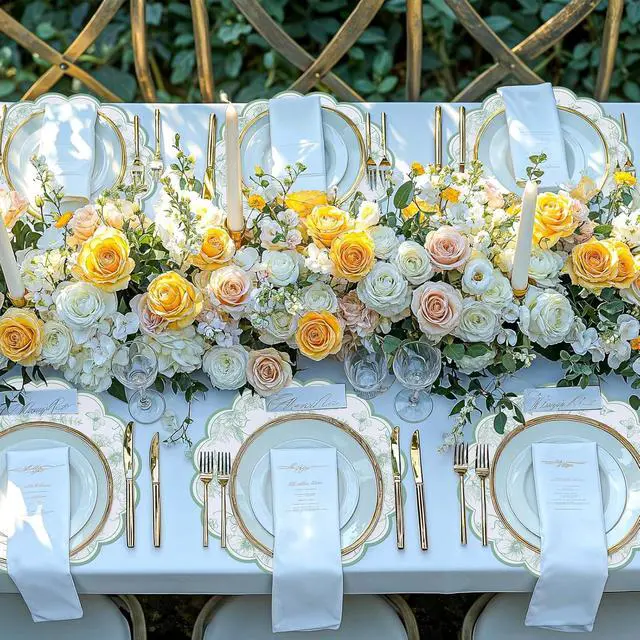 Alt view image 6 of 7 - 60 Pcs Sage Green Floral Paper Placemat, Disposable Scalloped Table Mat