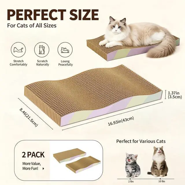 Alt view image 2 of 7 - Cat Scratching Board 2-Pack, Reversible Cat Scratcher Pad, Large | Odor-free,Double-sided use,Wave shape,Sturdy,Extra Large,Custom corrugated board,2 Count,cat toys