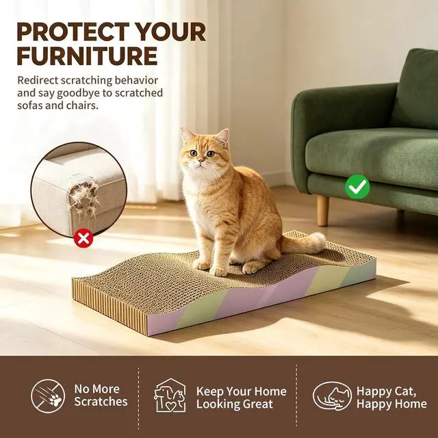 Alt view image 3 of 7 - Cat Scratching Board 2-Pack, Reversible Cat Scratcher Pad, Large | Odor-free,Double-sided use,Wave shape,Sturdy,Extra Large,Custom corrugated board,2 Count,cat toys