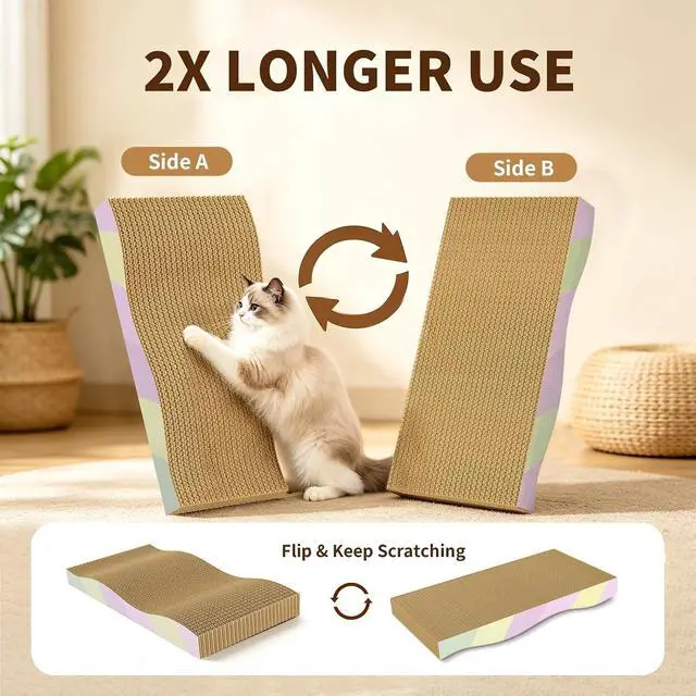 Alt view image 4 of 7 - Cat Scratching Board 2-Pack, Reversible Cat Scratcher Pad, Large | Odor-free,Double-sided use,Wave shape,Sturdy,Extra Large,Custom corrugated board,2 Count,cat toys