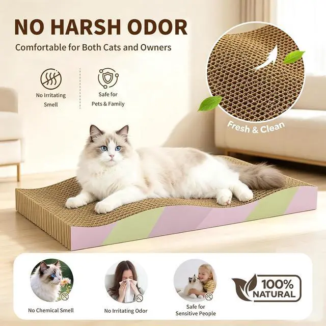 Alt view image 6 of 7 - Cat Scratching Board 2-Pack, Reversible Cat Scratcher Pad, Large | Odor-free,Double-sided use,Wave shape,Sturdy,Extra Large,Custom corrugated board,2 Count,cat toys