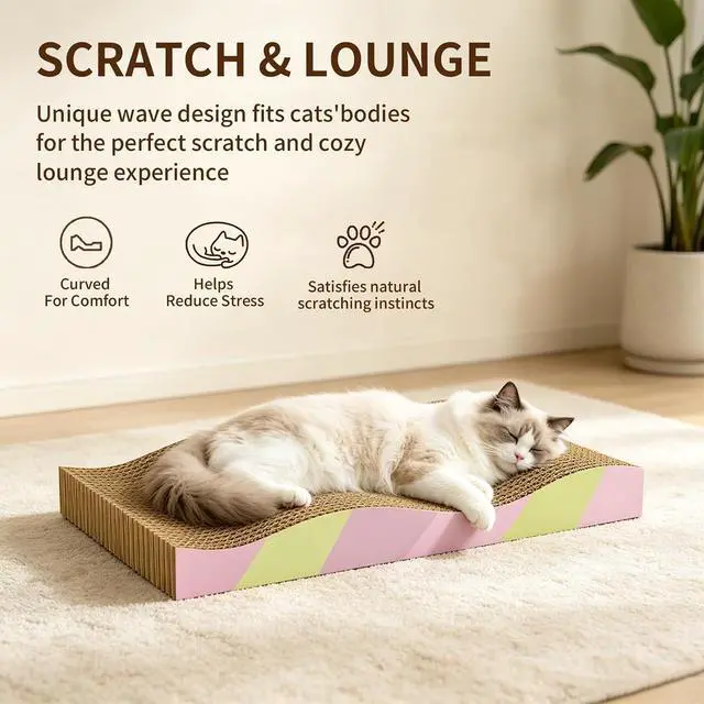 Alt view image 7 of 7 - Cat Scratching Board 2-Pack, Reversible Cat Scratcher Pad, Large | Odor-free,Double-sided use,Wave shape,Sturdy,Extra Large,Custom corrugated board,2 Count,cat toys