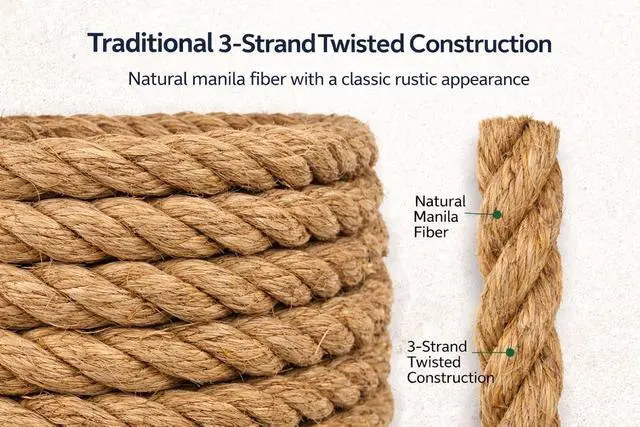 Alt view image 2 of 7 - Twisted Manila Rope, Natural 3-Strand Fiber Rope for Landscaping, Decor, Railings, DIY Projects & Utility Use, Rustic for Indoor & Outdoor Applications - 3/8 in x 10 ft