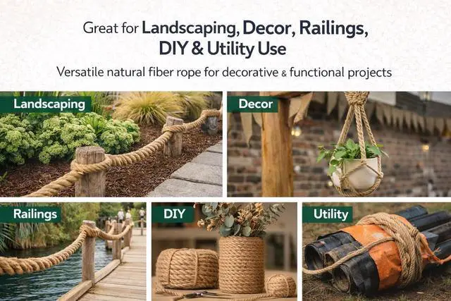 Alt view image 4 of 7 - Twisted Manila Rope, Natural 3-Strand Fiber Rope for Landscaping, Decor, Railings, DIY Projects & Utility Use, Rustic for Indoor & Outdoor Applications - 3/8 in x 10 ft