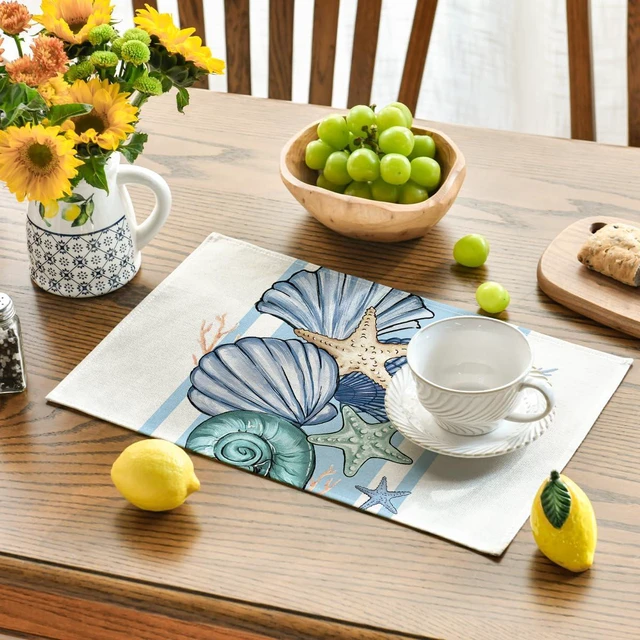 Alt view image 3 of 7 - Sea Shell Starfish Summer Placemats Set of 4, 12x18 Inch Seasonal Spring Ocean Table Mats for Party Kitchen Dining Decoration