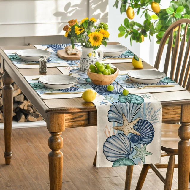 Alt view image 4 of 7 - Sea Shell Starfish Summer Placemats Set of 4, 12x18 Inch Seasonal Spring Ocean Table Mats for Party Kitchen Dining Decoration